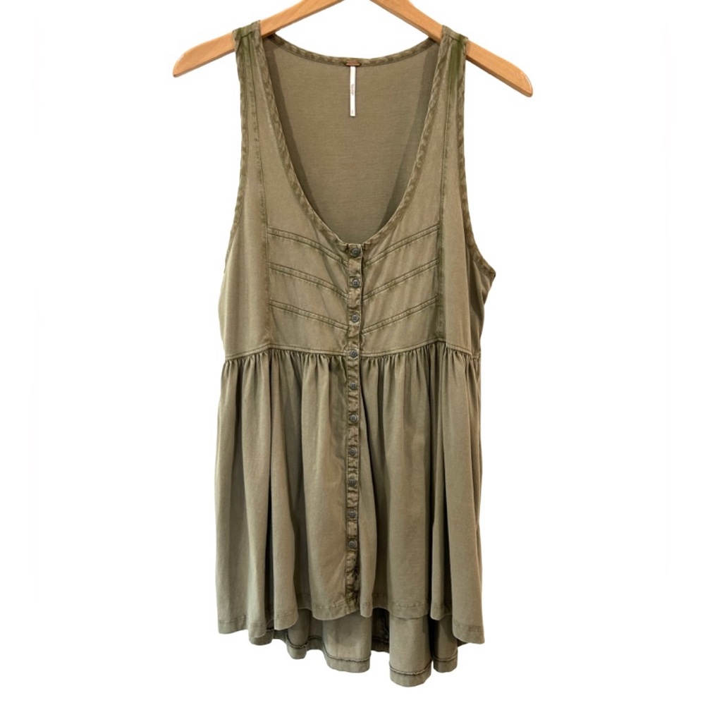 Free People Brooke Tunic Dress top Small sage olive green cotton boho babydoll